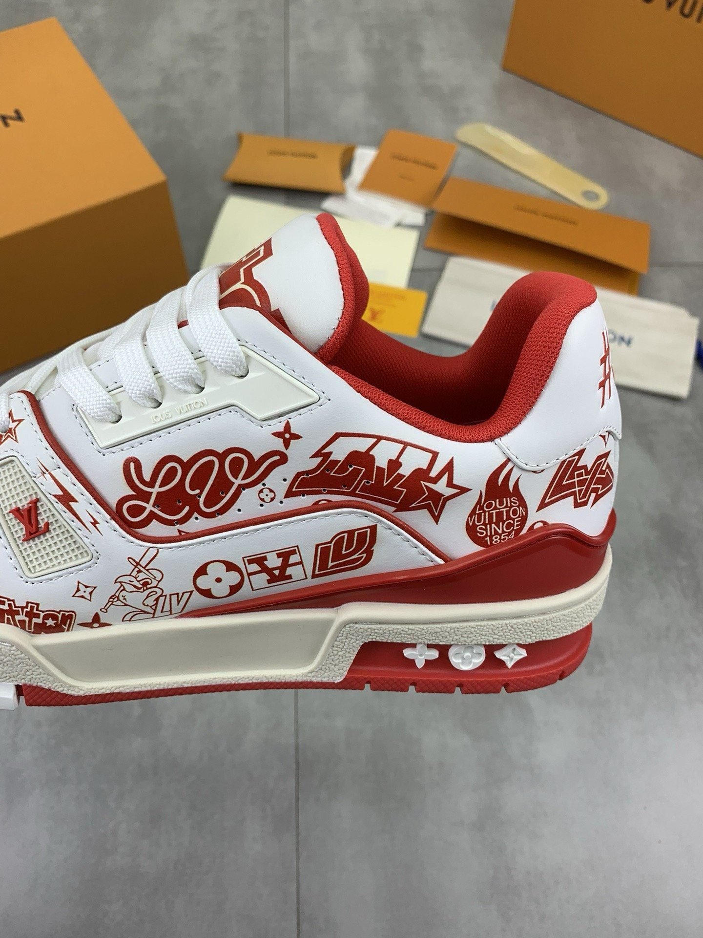 L*uis V*itton L&V Trainer Sneaker White and Red - Image 3