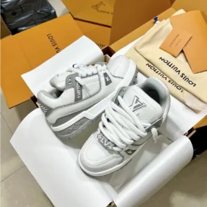 L*uis V*itton Men’s White and Grey Trainers - Image 3