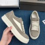 R*ck O*ens EDFU Vintage Sneaks Velour Suede Dust Grey Milk White - Image 8