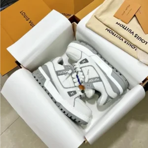L*uis V*itton Men’s White and Grey Trainers - Image 8