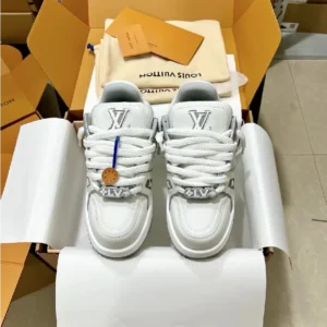 L*uis V*itton Men’s White and Grey Trainers - Image 2