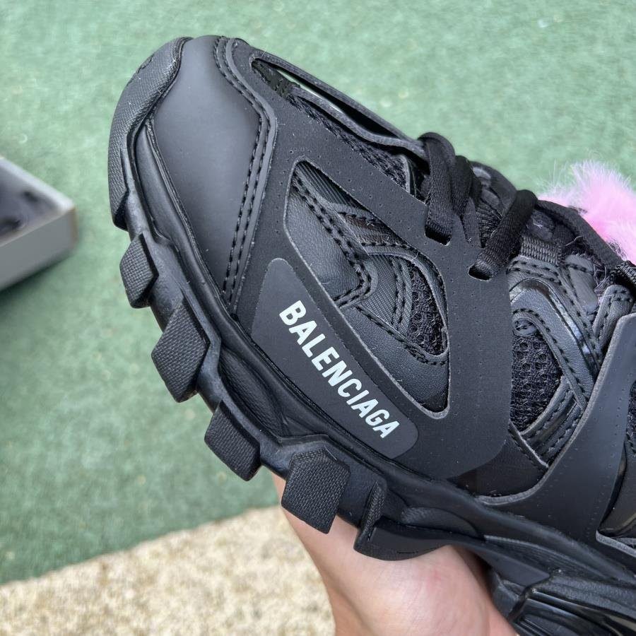 B*lenciaga Track Fake Fur Black Pink - Image 5