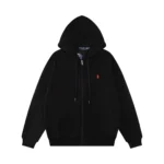 Polo Ralph Lauren Men's Double Knit Full-Zip Hoodie Sweatshirt Black and Red