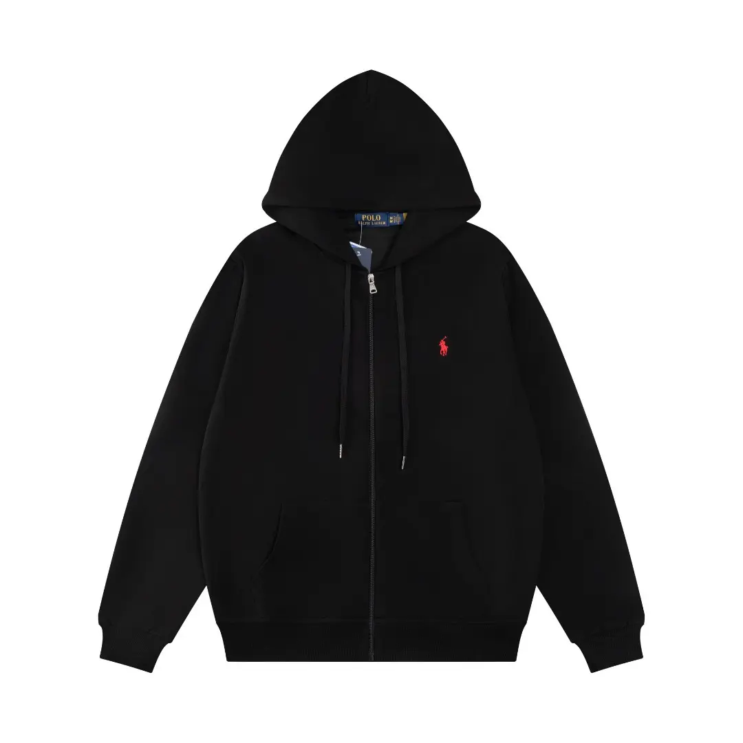 25001760904505_.pic_hd Polo Ralph Lauren Men's Double Knit Full-Zip Hoodie Sweatshirt Black and Red - Image 1