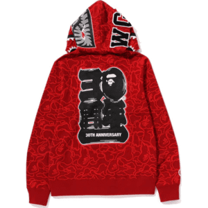 BAPE 30th Anniversary Line Camo Shark Full Zip Hoodie Red - Image 3