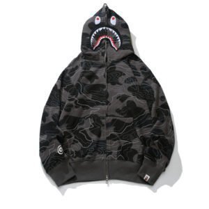 BAPE Layered Line Camo Shark Full Zip Hoodie Black & Beige - Image 2