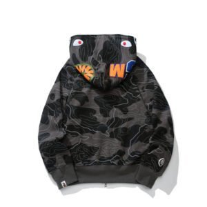 BAPE Layered Line Camo Shark Full Zip Hoodie Black & Beige - Image 3