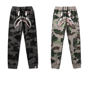 BAPE LAYERED LINE CAMO SHARK layered camouflage shark trousers
