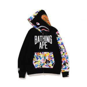 BAPE Multicolor Camouflage Shark Hoodie Black - Image 3