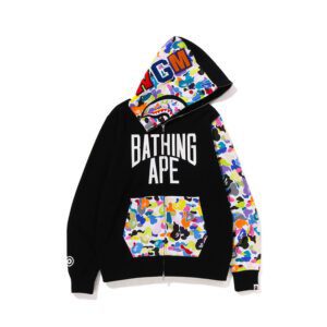 BAPE Multicolor Camouflage Shark Hoodie Black - Image 4