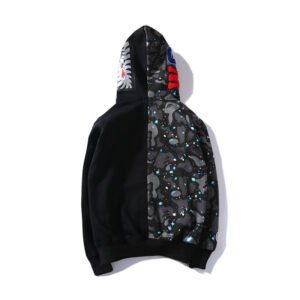 BAPE Space Camo Shark WGM Full-Zip Spliced Hoodie Black & White - Image 5