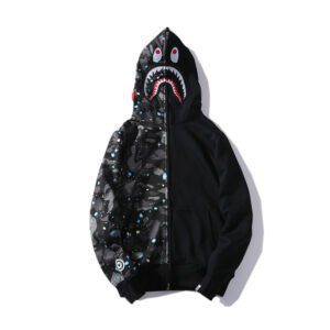 BAPE Space Camo Shark WGM Full-Zip Spliced Hoodie Black & White - Image 4