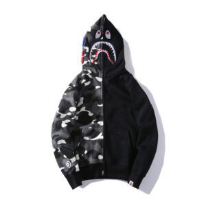 BAPE Space Camo Shark WGM Full-Zip Spliced Hoodie Black & White - Image 2