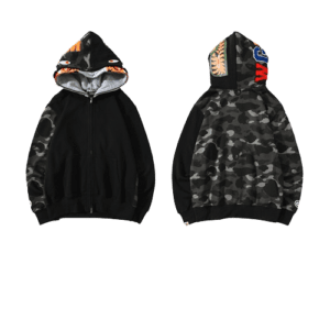 BAPE tiger head double hood camouflage patchwork hoodie