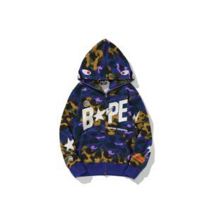 BAPE x Heron Preston Mix 1st Camo Shark Relaxed Fit Full Zip Hoodie Purple - Image 2