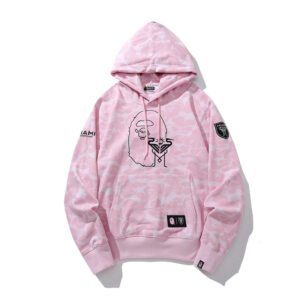 BAPE x Inter Miami CF Camo Pullover Hoodie Pink & Black & White - Image 4