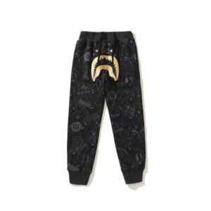 BAPE x NBHD joint style shark head black and gold trousers - Image 3