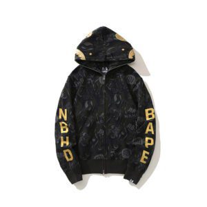 BAPE x NBHD Skull Black And Gold Hoodie - Image 2
