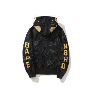BAPE x NBHD Skull Black And Gold Hoodie - Image 3