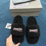Balenciaga Black Furry Slides - Image 3
