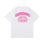 Balenciaga Pink Logo Print Cotton T-Shirt White/Black - Image 9