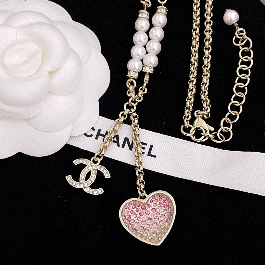 20230330033338168016161894665.jpg Chanel Double Pendant Heart Necklace - Image 1