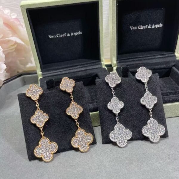 Van Cleef & Arpels diamond three-flower four-leaf clover earrings