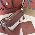 Loro Piana new counter wine red leather with canvas handbag crossbody ba Size: 27*1*10cm - Image 5