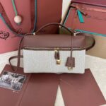 Loro Piana new counter wine red leather with canvas handbag crossbody ba Size: 27*1*10cm