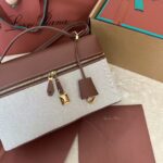 Loro Piana new counter wine red leather with canvas handbag crossbody ba Size: 27*1*10cm - Image 3