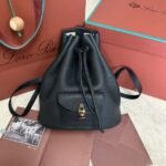 loro piana extra black imported cowhide drawstring backpack Size: 25*27*14cm