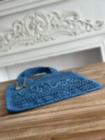 chloe spring and summer new SUMMER BANANA dopamine color blue pure handmade straw woven ba Size: 33 - Image 4