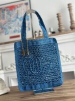 chloe spring and summer new SUMMER BANANA dopamine color blue pure handmade straw woven ba Size: 33