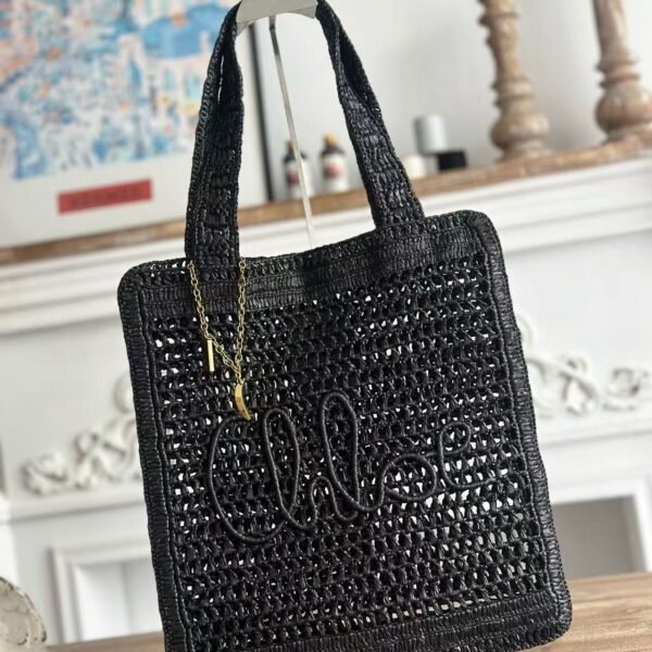 chloe spring and summer new SUMMER BANANA dopamine color black pure handmade straw woven ba Size: 3