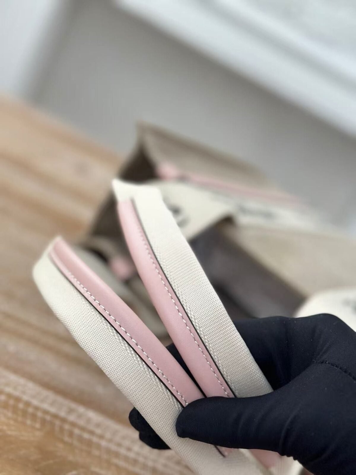 Chloe Woody linen pure cotton canvas and glossy small dough, pink casual bag Mediu Size: 37*26*12cm - Image 7