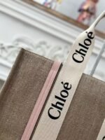 Chloe Woody linen pure cotton canvas and glossy small dough, pink casual bag Larg Size: 45*33*13cm - Image 7