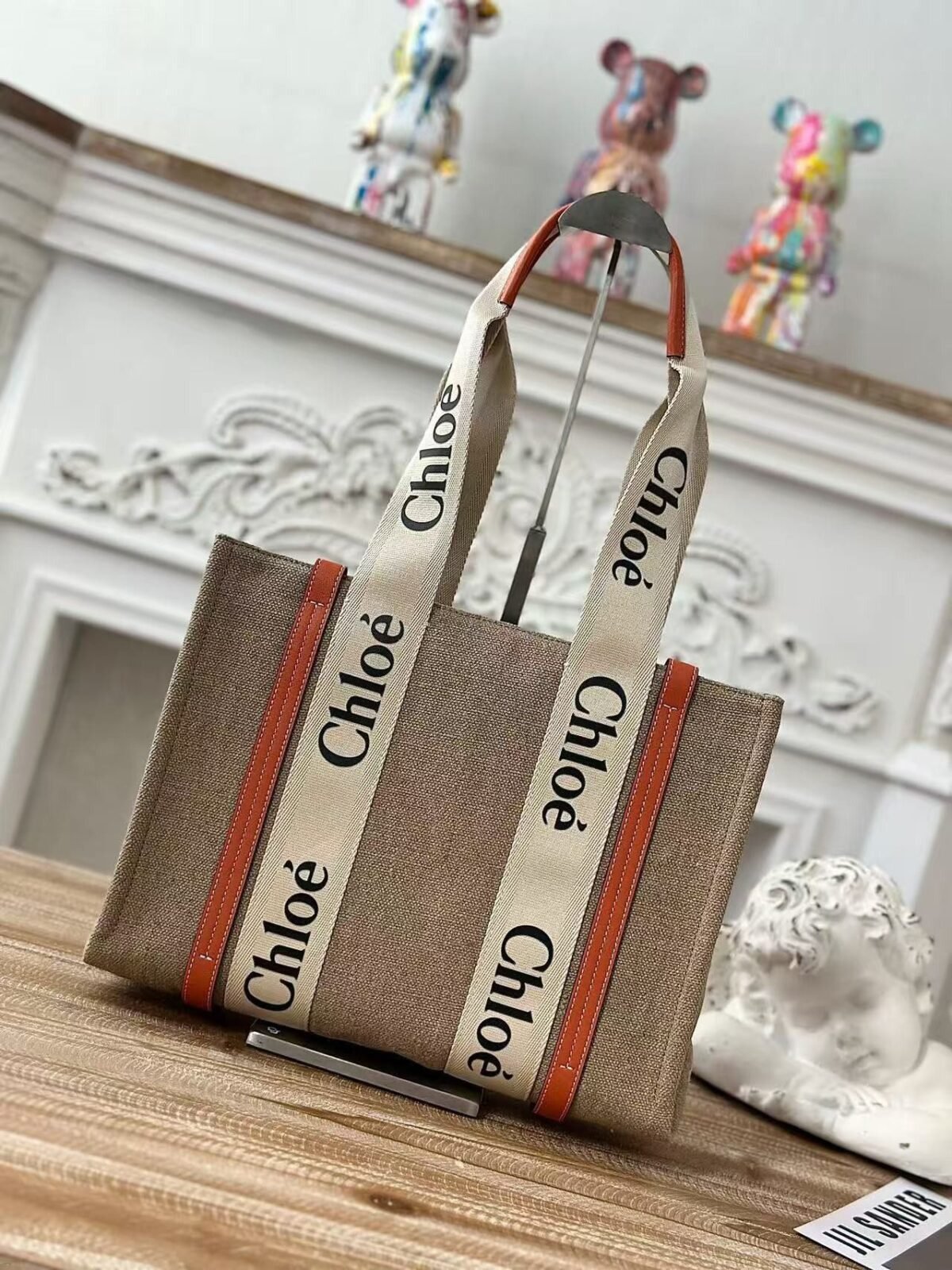 Chloe Woody linen pure cotton canvas and glossy small dough, orange casual bag Mediu Size: 37*26*12 - Image 1