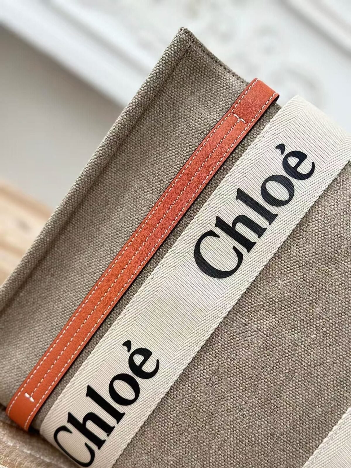 Chloe Woody linen pure cotton canvas and glossy small dough, orange casual bag Mediu Size: 37*26*12 - Image 5