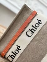 Chloe Woody linen pure cotton canvas and glossy small dough, orange casual bag Mediu Size: 37*26*12 - Image 5