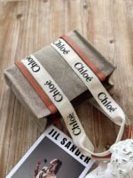 Chloe Woody linen pure cotton canvas and glossy small dough, orange casual bag Mediu Size: 37*26*12 - Image 2