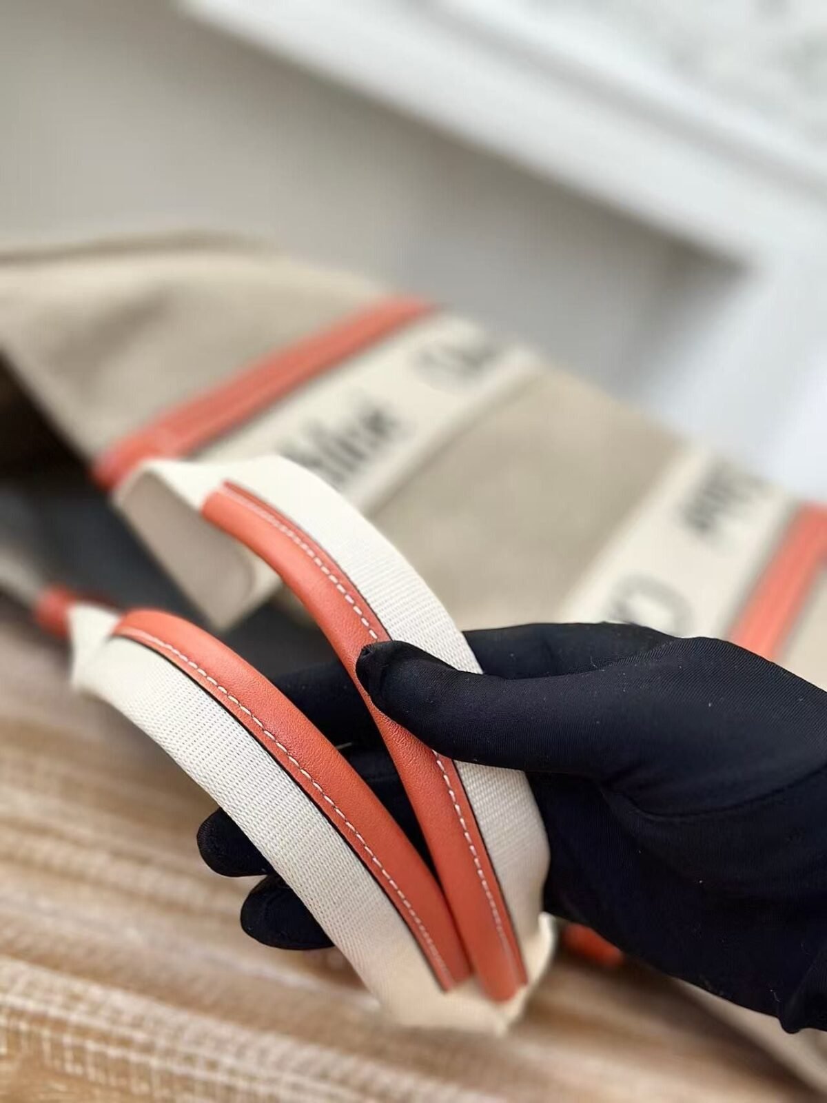 Chloe Woody linen pure cotton canvas and glossy small dough, orange casual bag Larg Size: 45*33*13c - Image 7