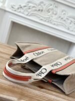Chloe Woody linen pure cotton canvas and glossy small dough, orange casual bag Larg Size: 45*33*13c - Image 6