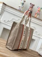Chloe Woody linen pure cotton canvas and glossy small dough, orange casual bag Larg Size: 45*33*13c - Image 3