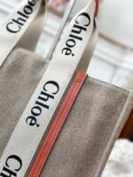 Chloe Woody linen pure cotton canvas and glossy small dough, orange casual bag Larg Size: 45*33*13c - Image 5
