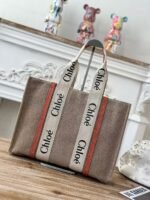 Chloe Woody linen pure cotton canvas and glossy small dough, orange casual bag Larg Size: 45*33*13c