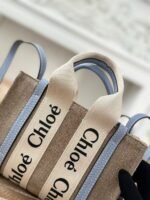 Chloe Woody linen pure cotton canvas and glossy small dough, blue casual bag mini: 20*14*6cm - Image 6