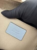 Chloe Woody linen pure cotton canvas and glossy crust, blue casual bag Small: 26.5*20*8cm - Image 9