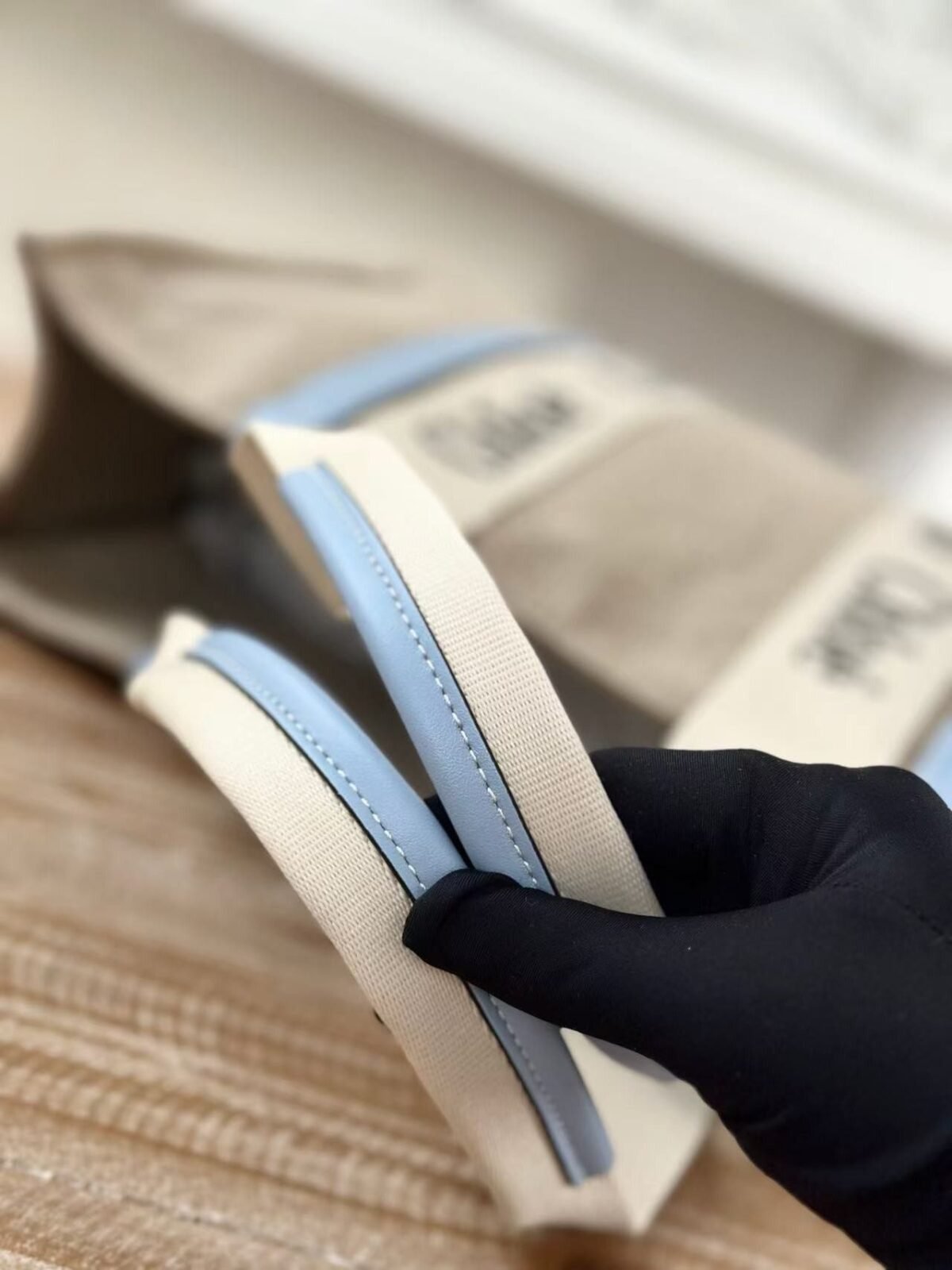 Chloe Woody linen pure cotton canvas and glossy small dough, blue casual bag Mediu Size: 37*26*12cm - Image 9