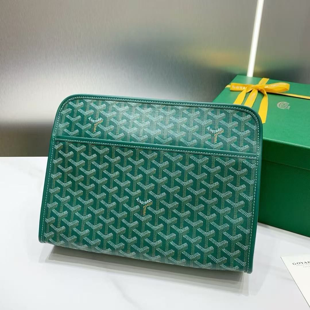 20250411055825174432230566843.jpg Goyard imported cowhide with canvas large toilet bag Size: 30*23*8cm - Image 1
