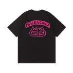 Balenciaga Pink Logo Print Cotton T-Shirt White/Black - Image 8